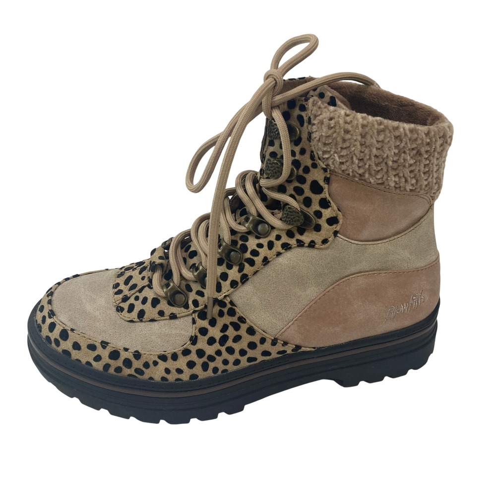 Blowfish Herstory Women's Leopard Print Lace Up Combat‎ Boots Tan Size 8.5